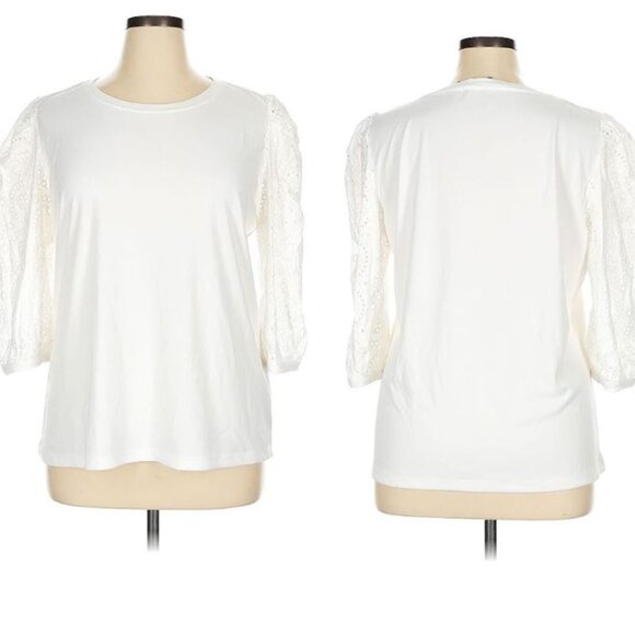 KARL LAGERFELD PARIS, White eyelet sleeve top - Picture 2 of 11